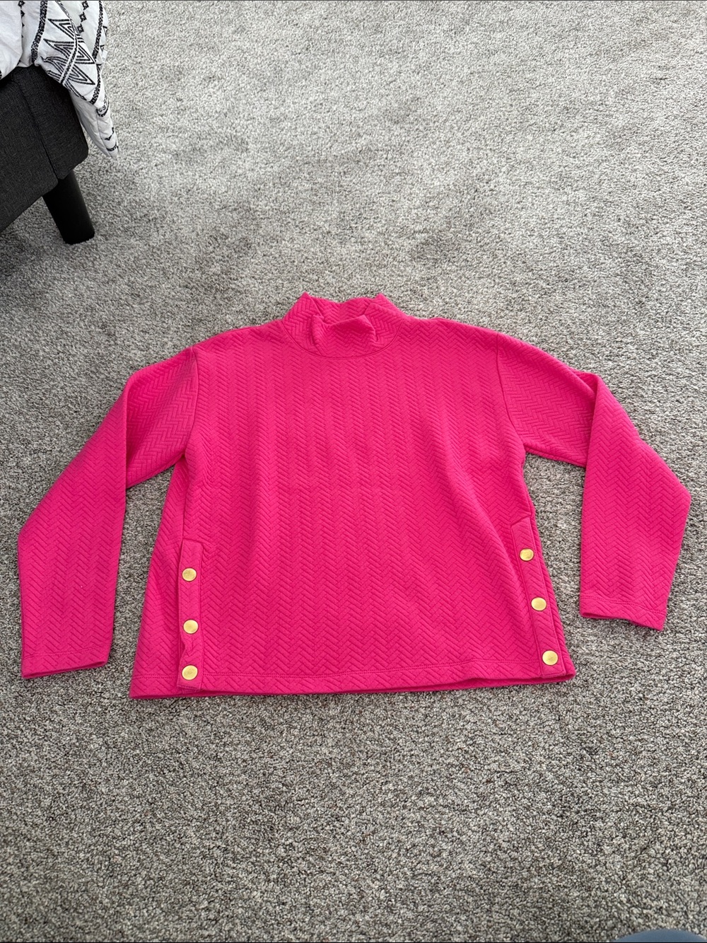 J.Crew Factory Women’s Pink quilted mockneck sweater with gold side snaps small